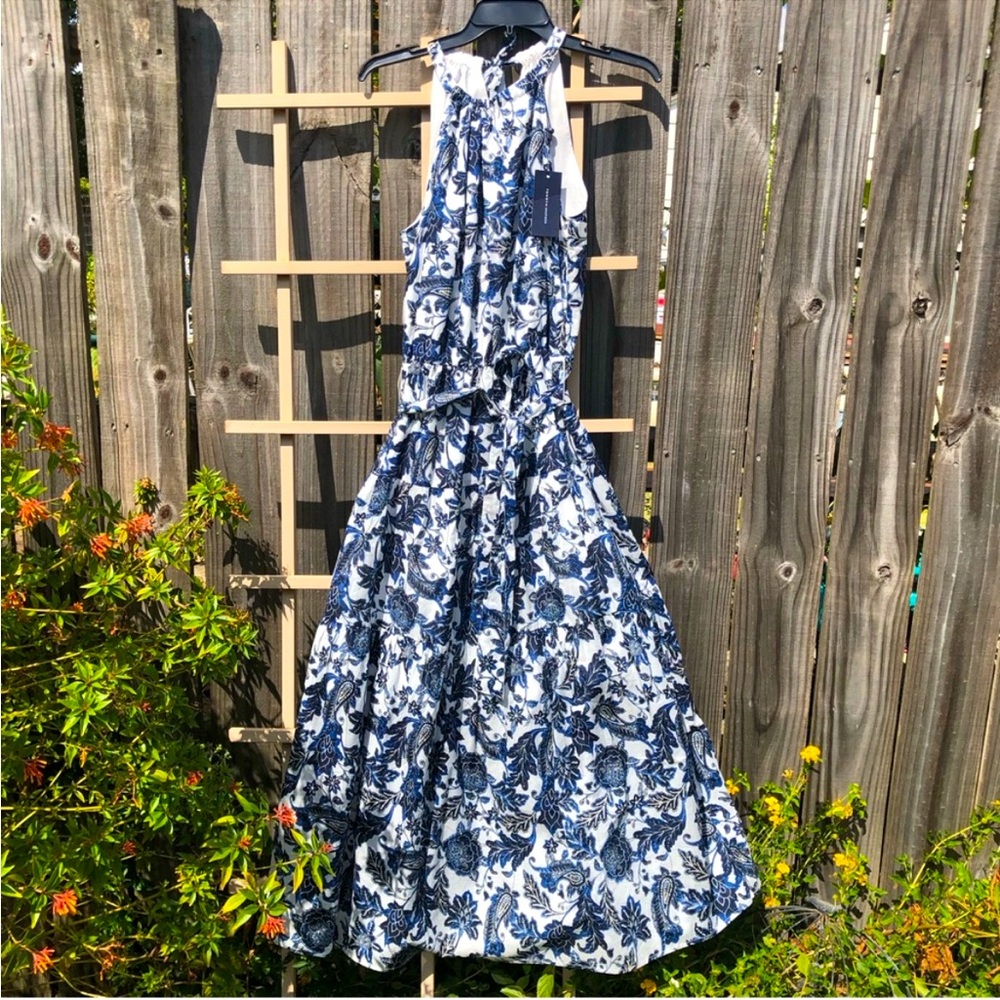Floral Halter Maxi Dress in Blue and White
